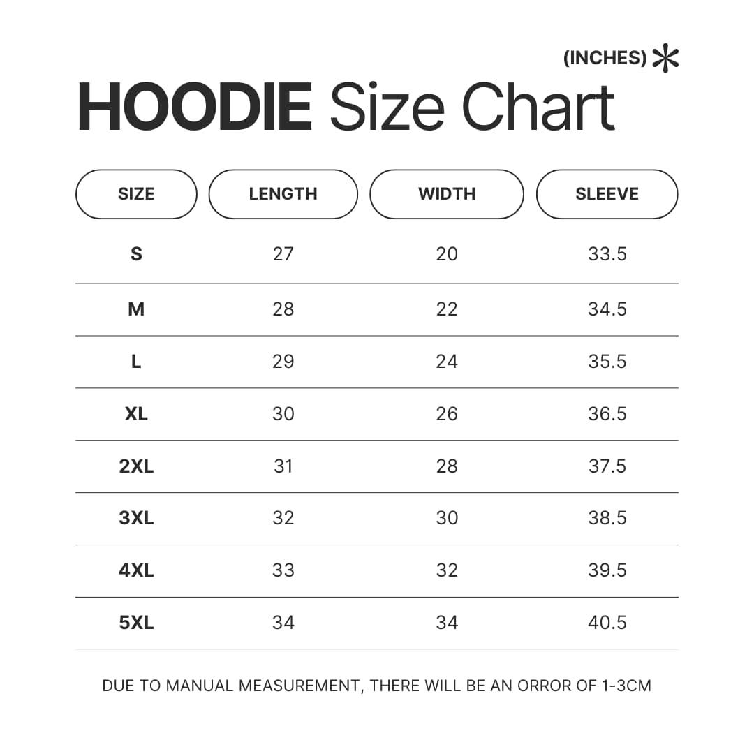 Hoodie Size Chart - Arctic Monkeys Merch