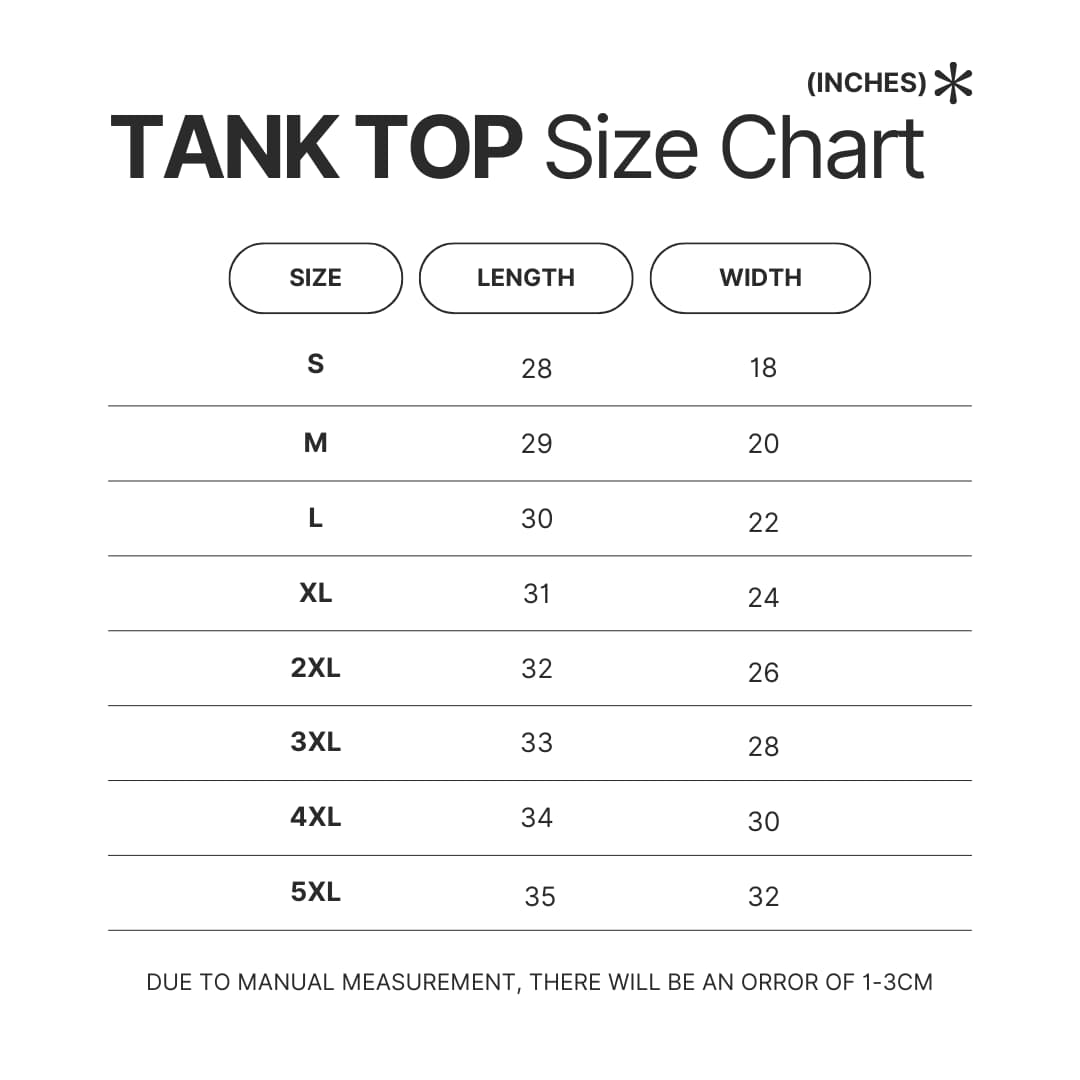 Tank Top Size Chart - Arctic Monkeys Merch