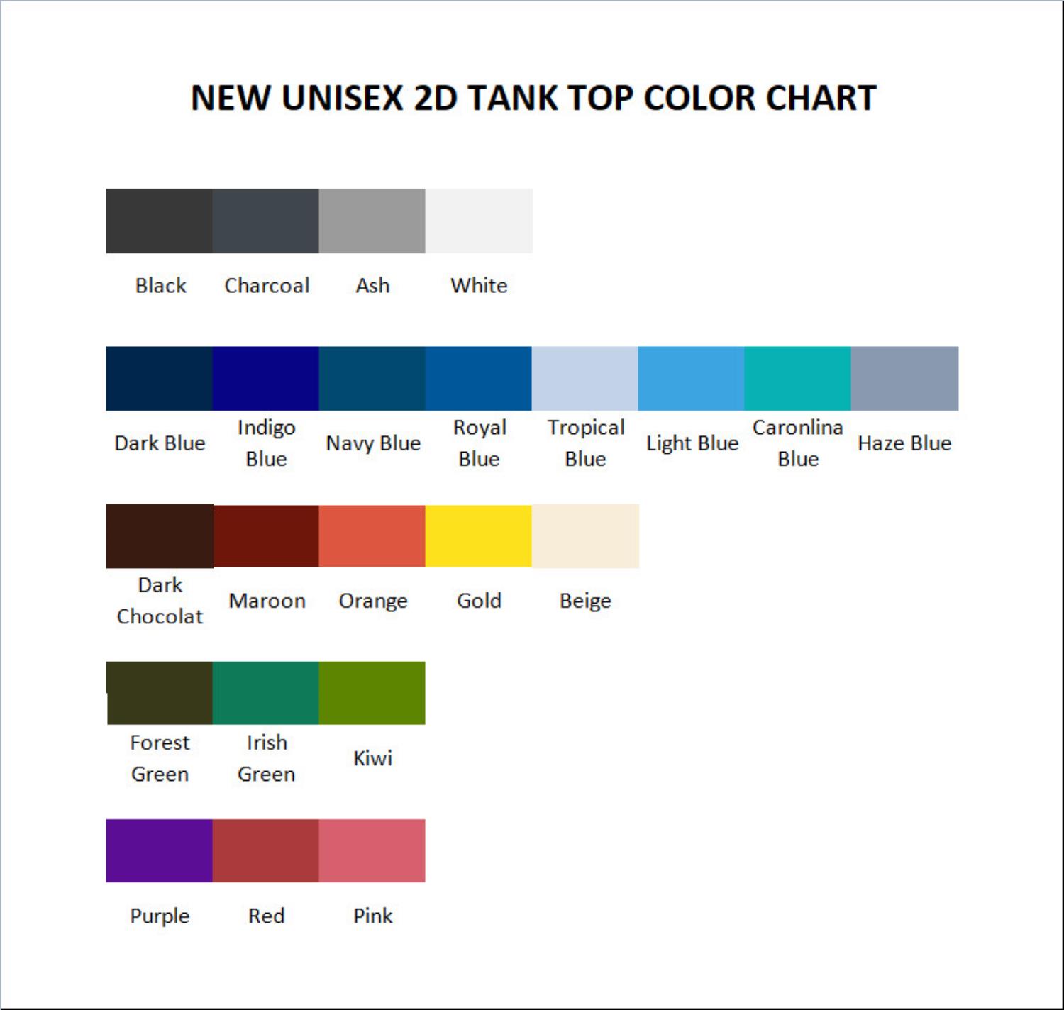 tank top color chart - Arctic Monkeys Merch